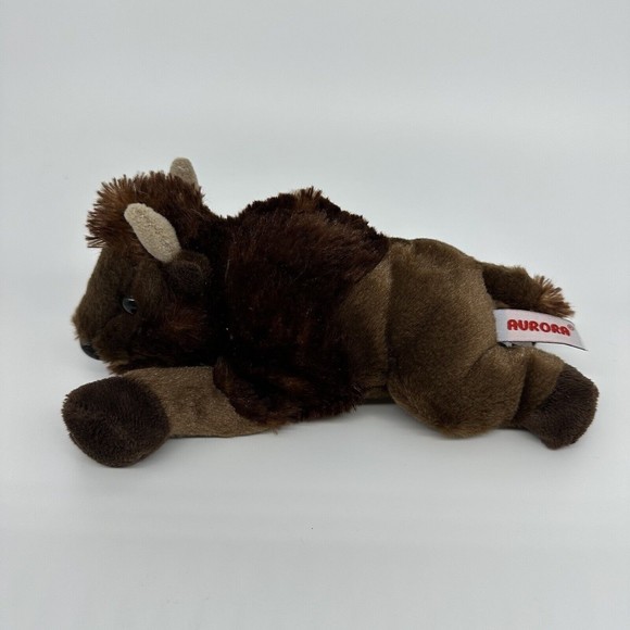 Aurora Buffalo Bison Plush Stuffed Toy Floppy Animal Brown Horns - Picture 2 of 4